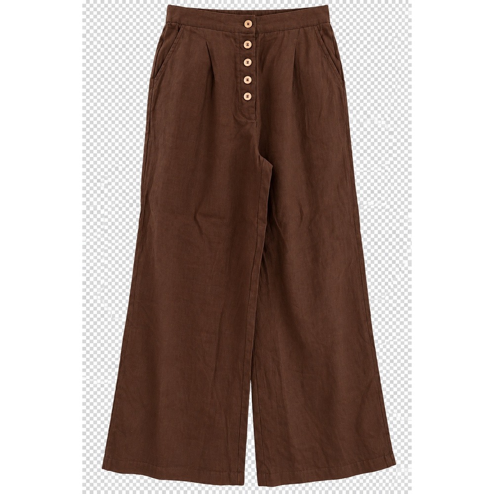 Grae Cove Brown Linen Wide Leg Pants NWT Button Fly Elastic Waist Trousers